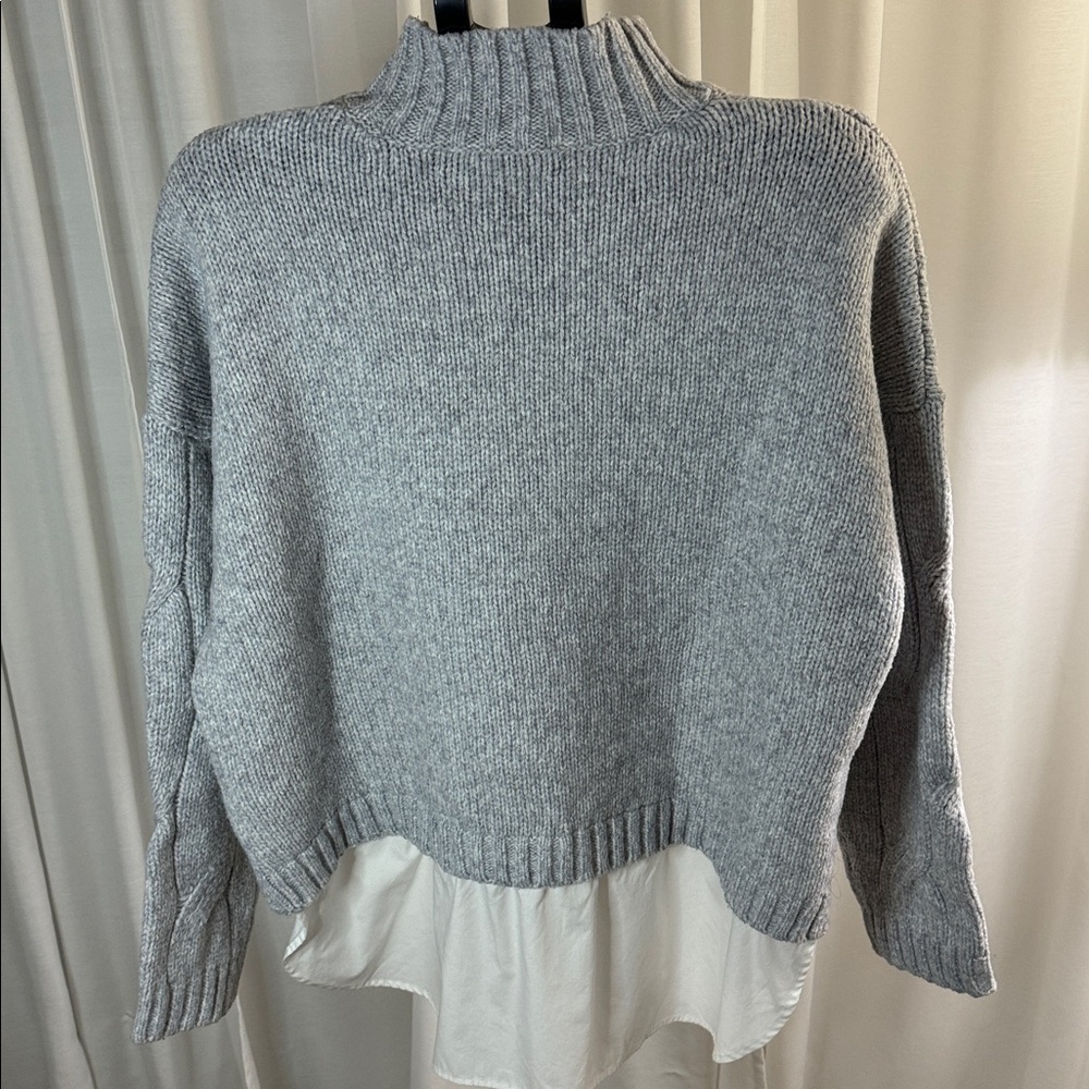 Gray Cable Knit Sweater with White Layered Hem Size XL Old Money Put-Together - Picture 3 of 8